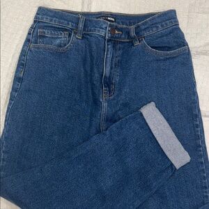 Fashion Nova Mid/Dark Blue Straight Leg Cuffed Jeans